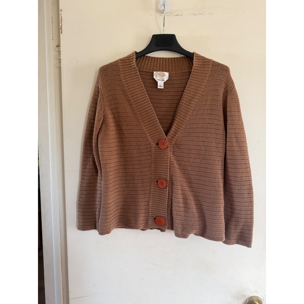 Talbots‎ Brown Knit Cardigan Button  Made in Italy Sz L Academia Office Capsule